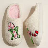Green Monster Holiday Slippers with Candy Cane