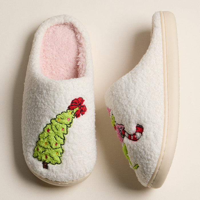 Green Monster Christmas Tree Holiday Slippers