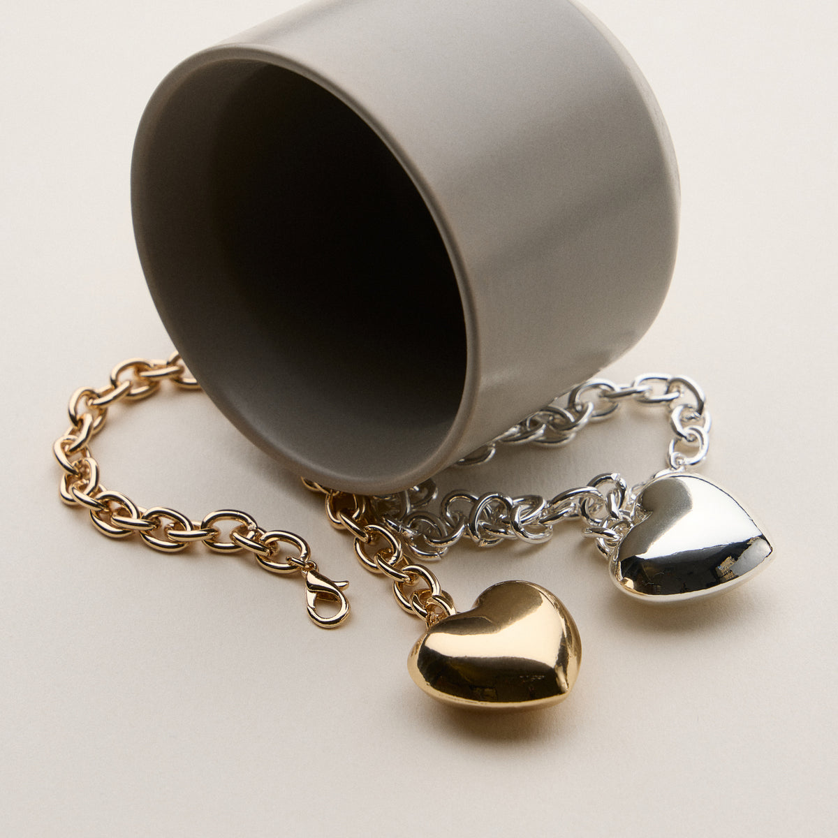 Chunky Heart Charm Chain Bracelet