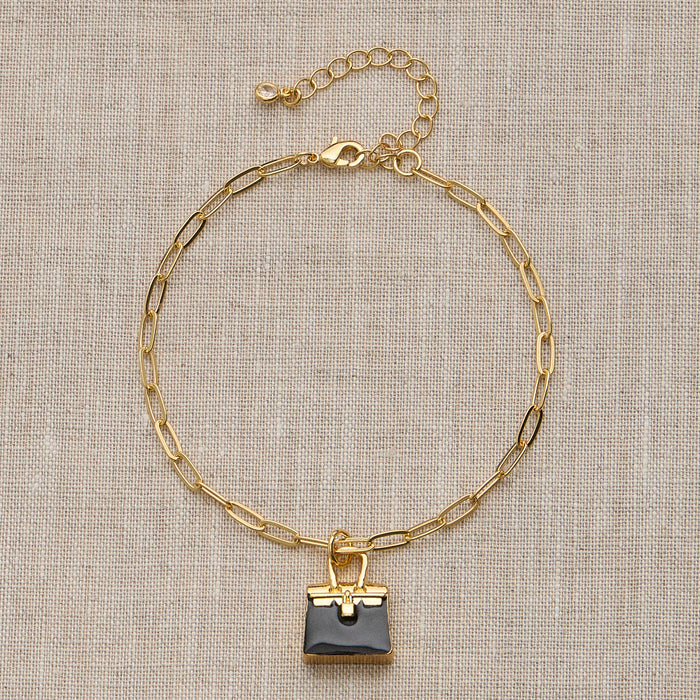 Adjustable Gold Chain Bracelet with Mini Purse Charm