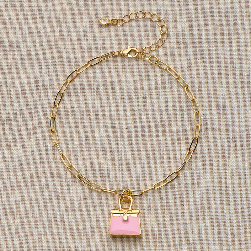 Adjustable Gold Chain Bracelet with Mini Purse Charm