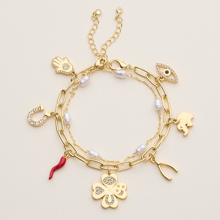 Lucky Charm Bracelet with Pearl and Crystal Accents