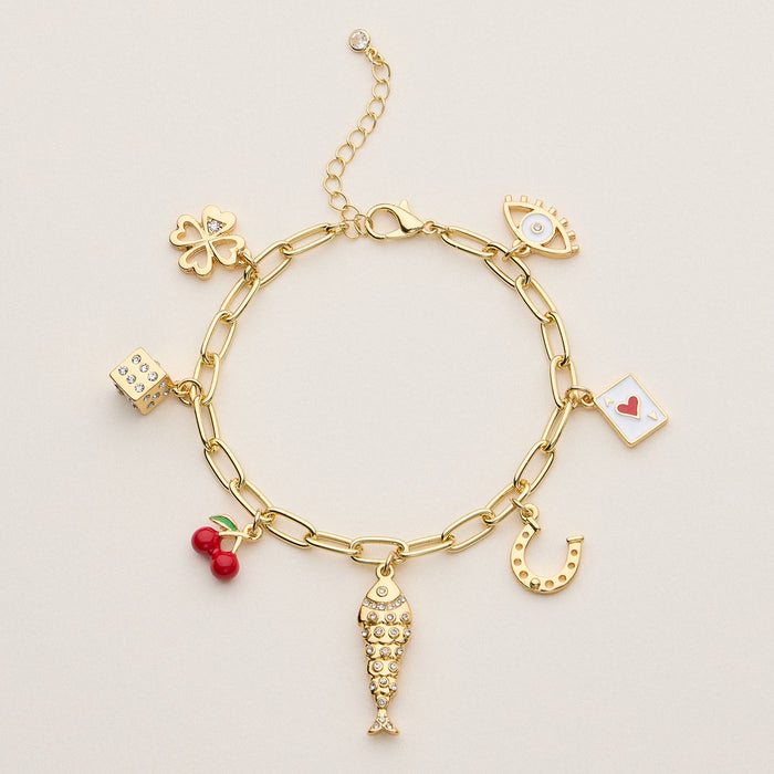 Adjustable Lucky Icon Charm Bracelet with Bold Motifs