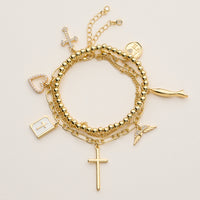 Adjustable Faith Charm Bracelet Stack with Cross and Heart