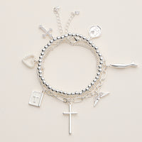 Adjustable Faith Charm Bracelet Stack with Cross and Heart