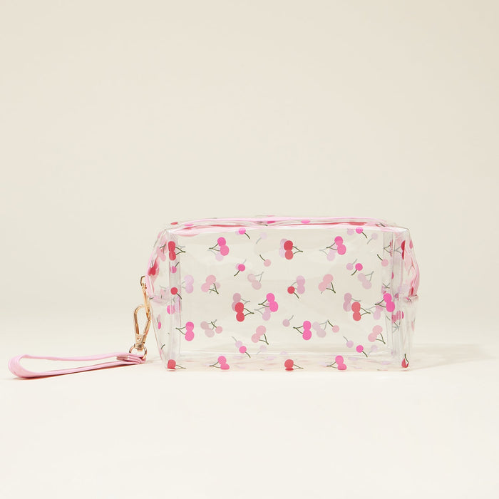 Clear Fruit-Printed Cosmetic Bags with Wrist Strap