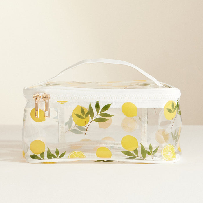 Fruit-Print Clear Makeup Bag with Handle - Travel-Ready Organizer