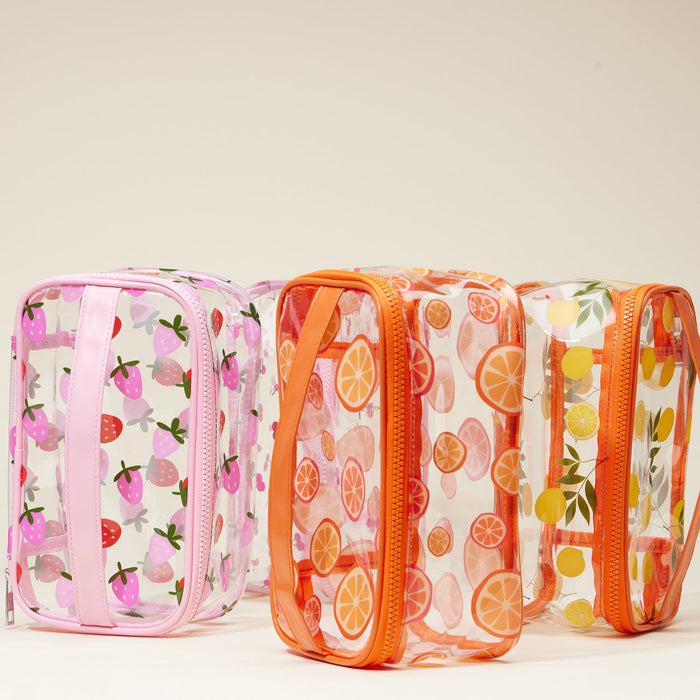 Fruit-Print Clear Makeup Bag with Handle - Travel-Ready Organizer