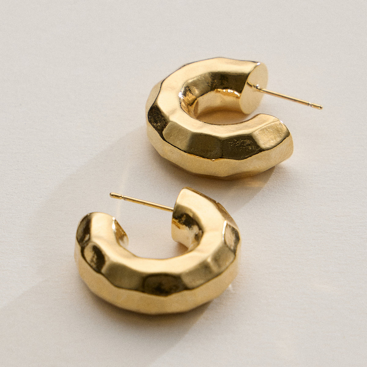 18K Gold Dipped Faceted Chunky Hoop Earrings