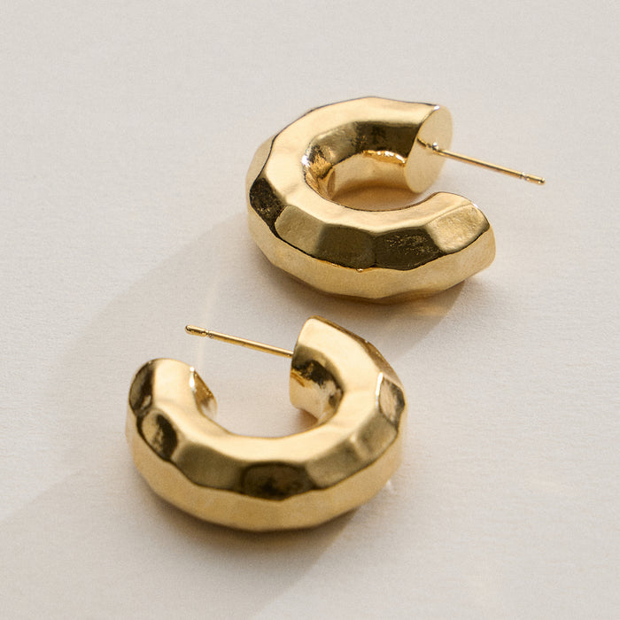 18K Gold Dipped Faceted Chunky Hoop Earrings