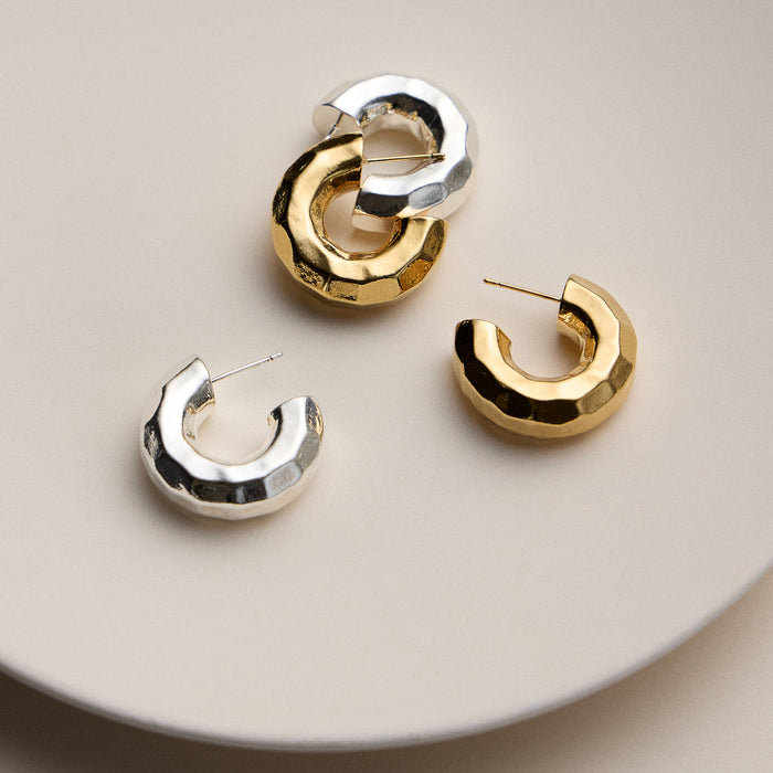 18K Gold Dipped Faceted Chunky Hoop Earrings