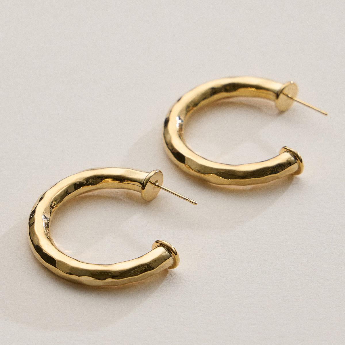 18K Gold Dipped Hammered Metal Hoop Earrings