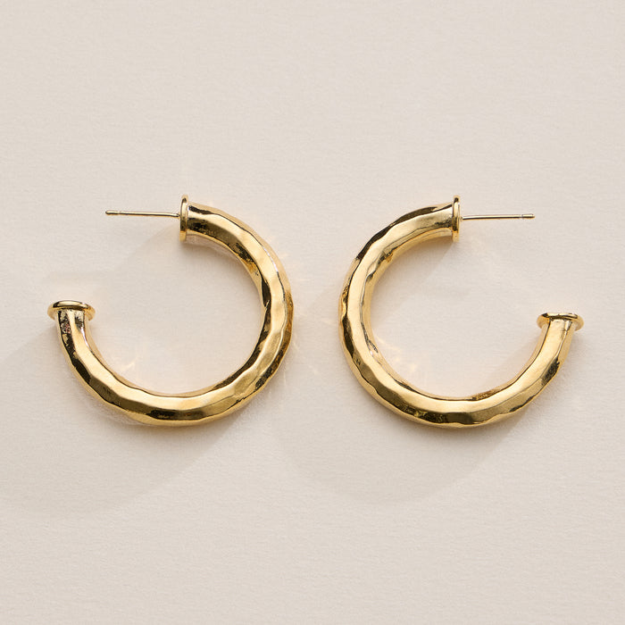 18K Gold Dipped Hammered Metal Hoop Earrings