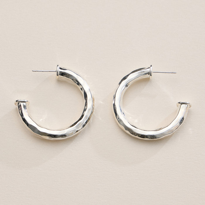 18K Gold Dipped Hammered Metal Hoop Earrings