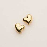 Gold Dipped Puffy Heart Stud Earrings - 18K Gold