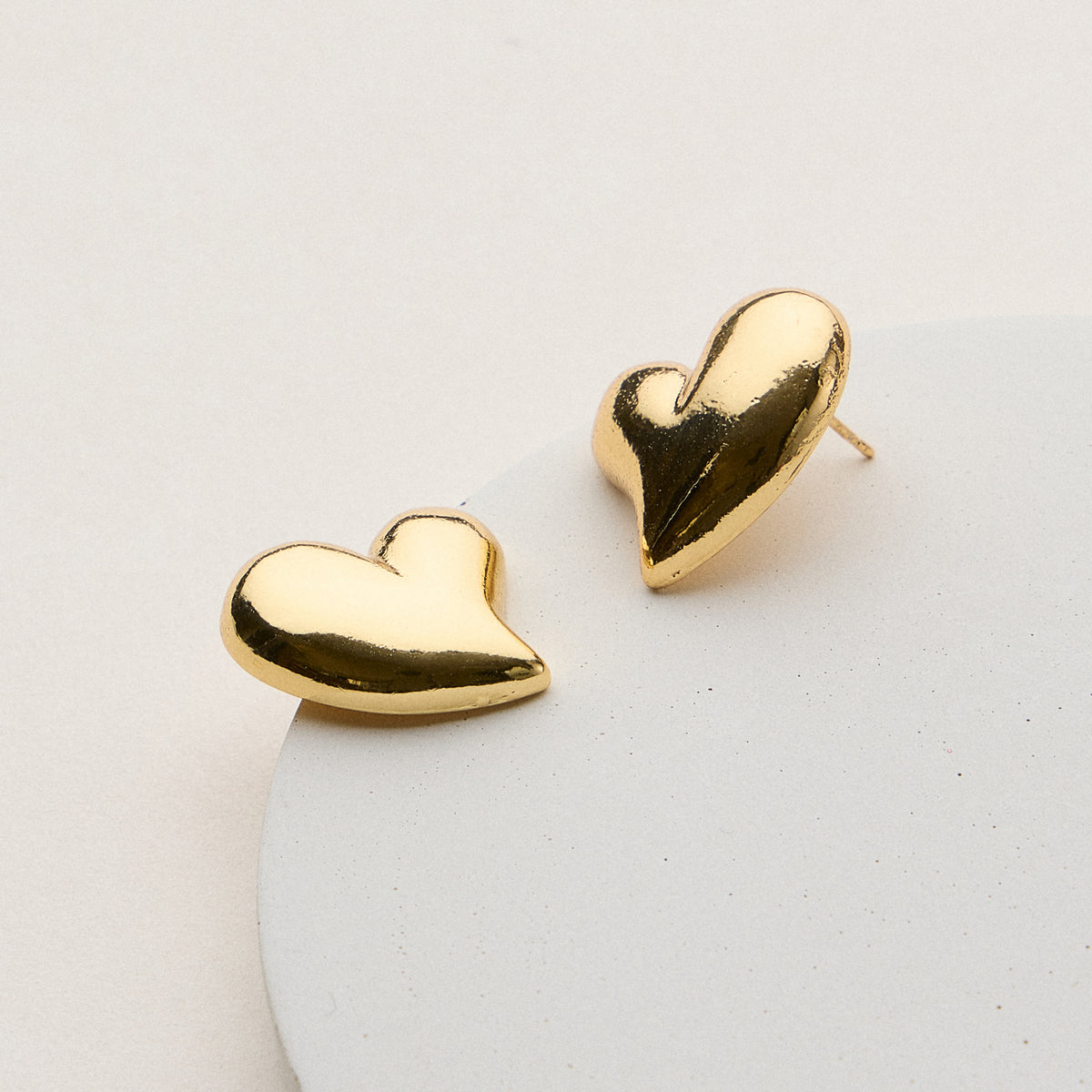 Gold Dipped Puffy Heart Stud Earrings - 18K Gold