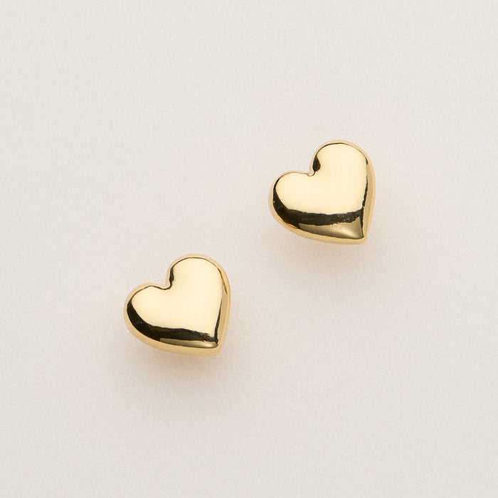Gold Dipped Classic Puffy Heart Studs - 18K Gold Dipped