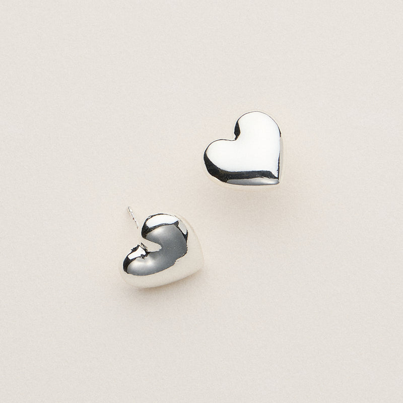 Gold Dipped Classic Puffy Heart Studs - 18K Gold Dipped