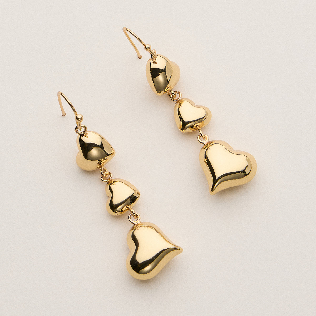 Gold Plated Triple Heart Drop Earrings - 18K Gold Plated