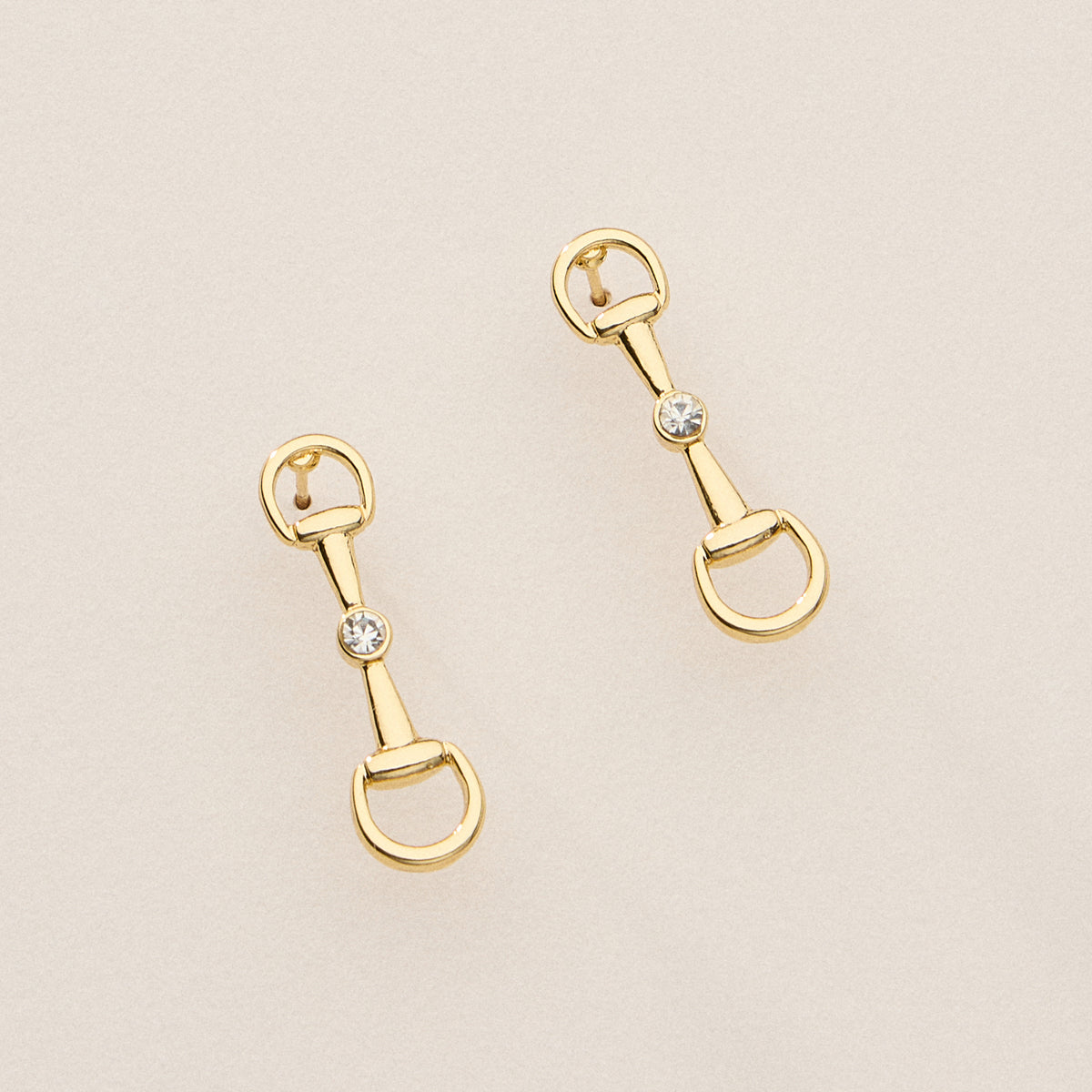 Gold Dipped Bit Studs with Crystal - 18K Gold Dipped