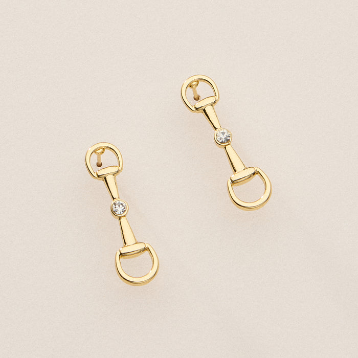 Gold Dipped Bit Studs with Crystal - 18K Gold Dipped