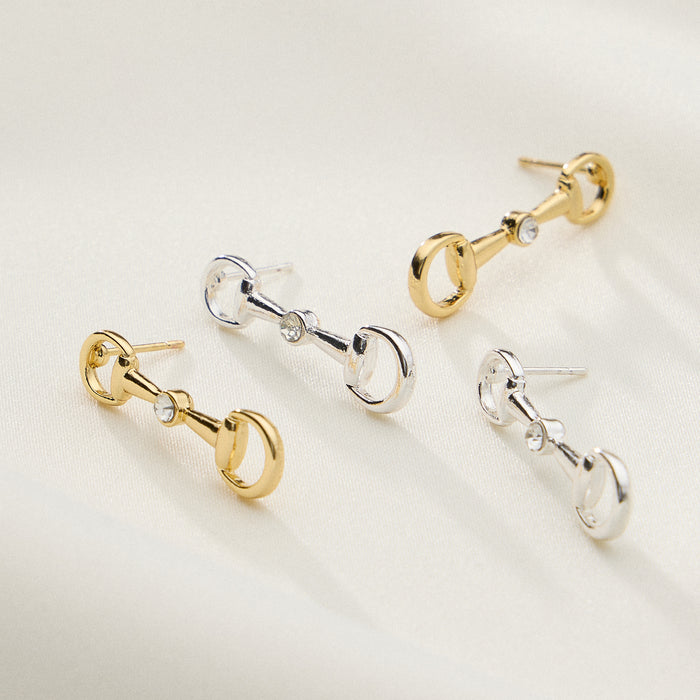 Gold Dipped Bit Studs with Crystal - 18K Gold Dipped