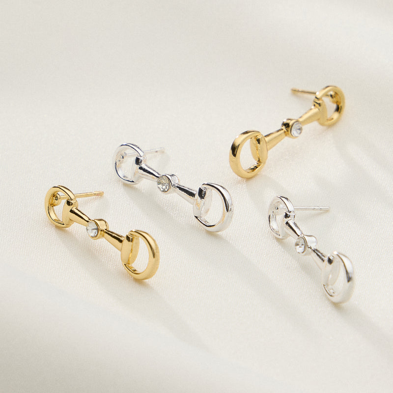Gold Dipped Bit Studs with Crystal - 18K Gold Dipped