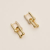 Gold Dipped Pave CZ Lock Stud Earrings - 18K Gold Dipped