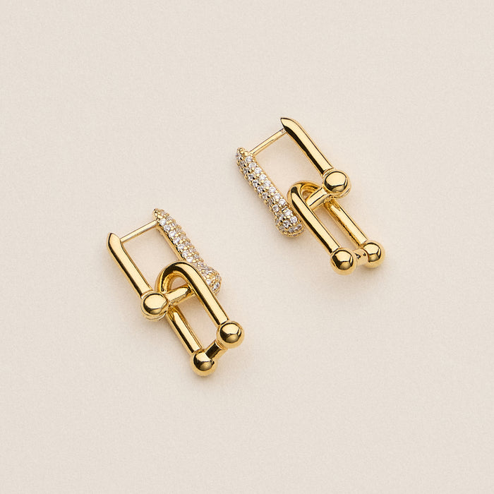 Gold Dipped Pave CZ Lock Stud Earrings - 18K Gold Dipped