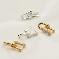 Gold Dipped Pave CZ Lock Stud Earrings - 18K Gold Dipped