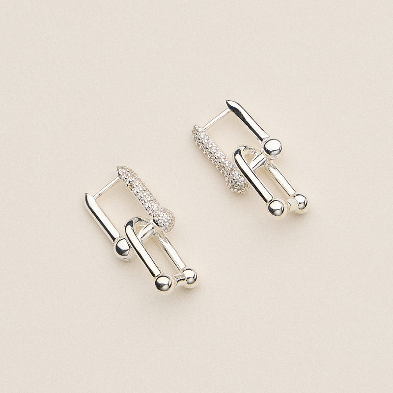 Gold Dipped Pave CZ Lock Stud Earrings - 18K Gold Dipped