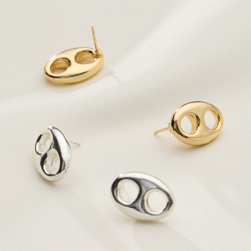 Gold Dipped Oval Cutout Studs - 18K Gold Dipped