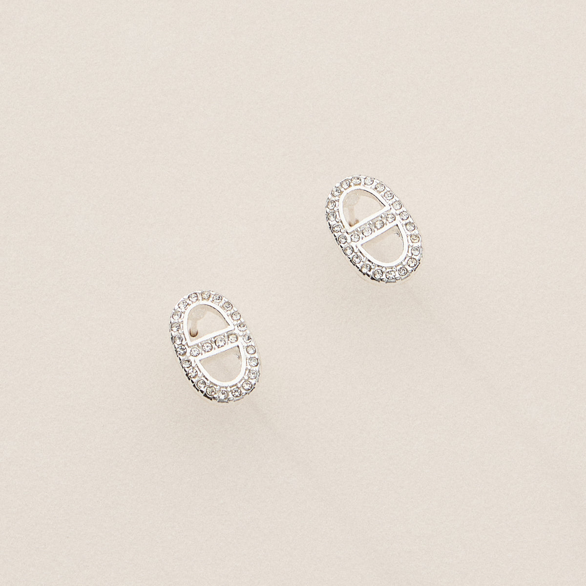 Gold Dipped Pave Oval Link Studs - 18K Gold CZ