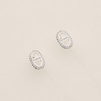 Gold Dipped Pave Oval Link Studs - 18K Gold CZ