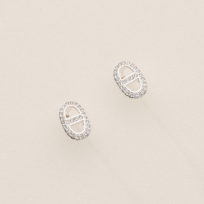 Gold Dipped Pave Oval Link Studs - 18K Gold CZ