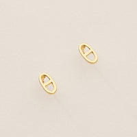 Gold Dipped Pave Oval Link Studs - 18K Gold Plated