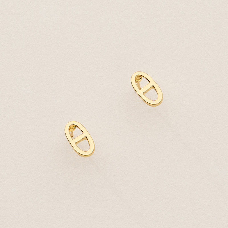 Gold Dipped Pave Oval Link Studs - 18K Gold Plated