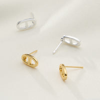 Gold Dipped Pave Oval Link Studs - 18K Gold Plated