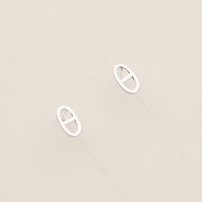 Gold Dipped Pave Oval Link Studs - 18K Gold Plated