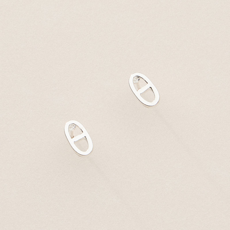 Gold Dipped Pave Oval Link Studs - 18K Gold Plated