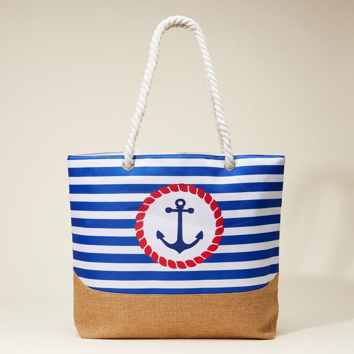 Coastal Chic Nautical Anchor & Stripe Beach Tote