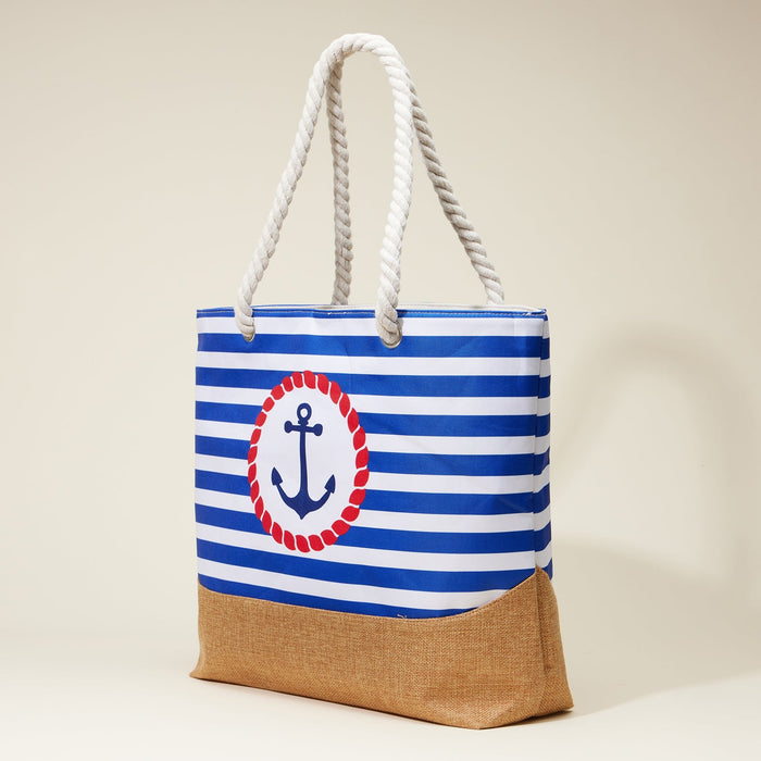 Coastal Chic Nautical Anchor & Stripe Beach Tote