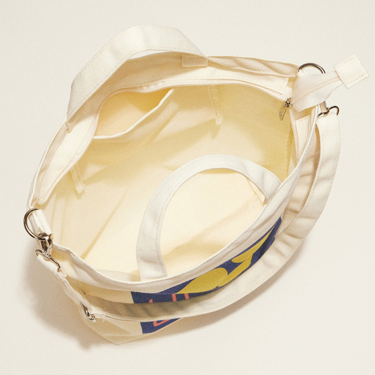 Cream Canvas Tote Bag with Lemon Graphic – Zippered Shoulder & Crossbody Everyday Bag