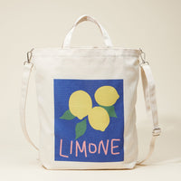 Cream Canvas Tote Bag with Lemon Graphic – Zippered Shoulder & Crossbody Everyday Bag
