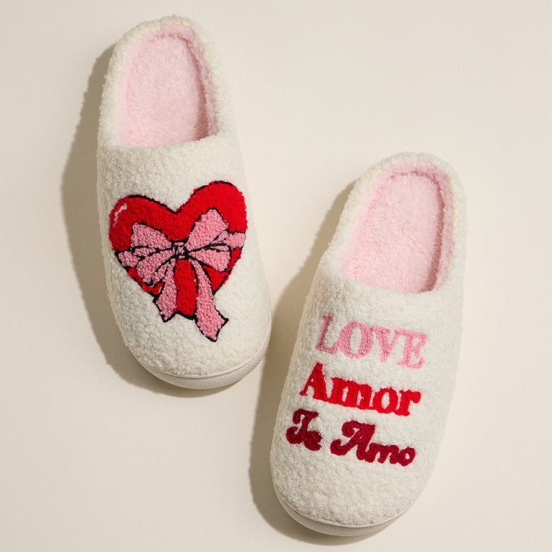 Love Amor Te Amo Heart Slippers