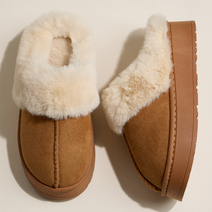 Platform Sherpa Slippers with Suede Finish