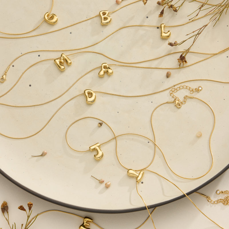 18K Gold Dipped Bubble Initial Necklace – Personalized Letter Pendant