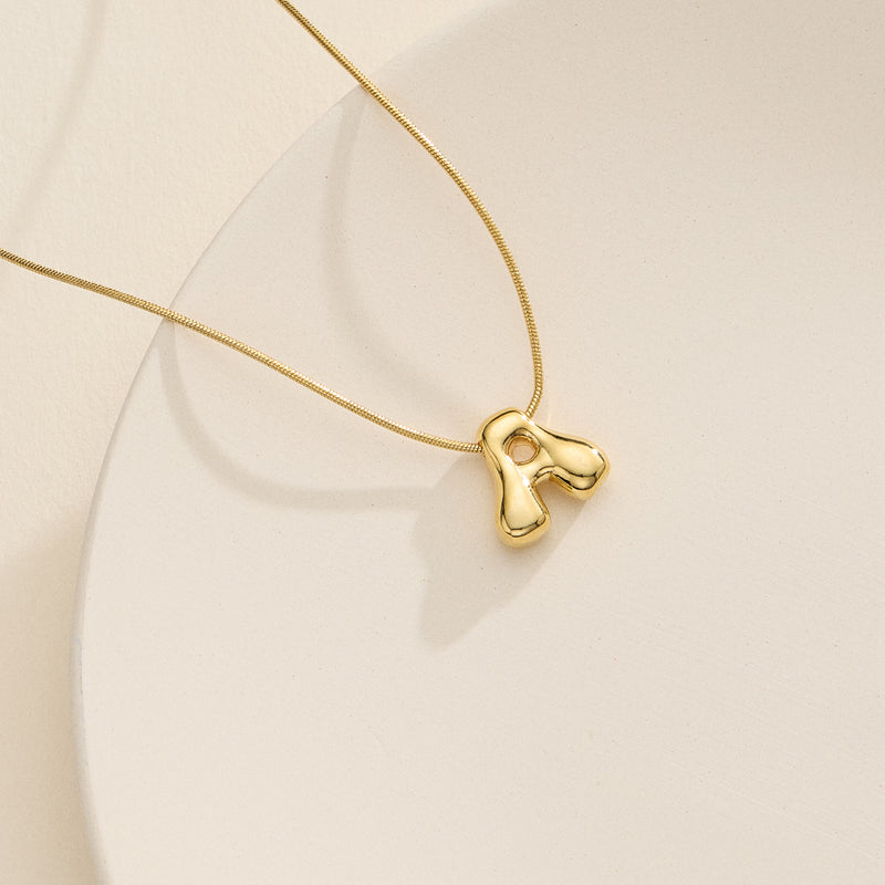 18K Gold Dipped Bubble Initial Necklace – Personalized Letter Pendant
