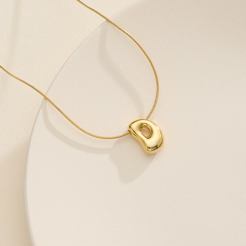 18K Gold Dipped Bubble Initial Necklace – Personalized Letter Pendant