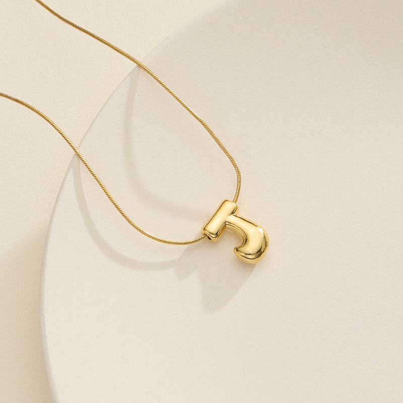 18K Gold Dipped Bubble Initial Necklace – Personalized Letter Pendant